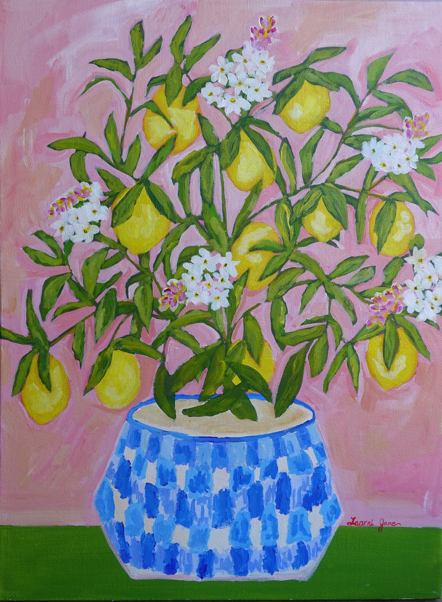 Lemon Blossom Tree – Original Acrylic Painting on Canvas (18x24 Inches)