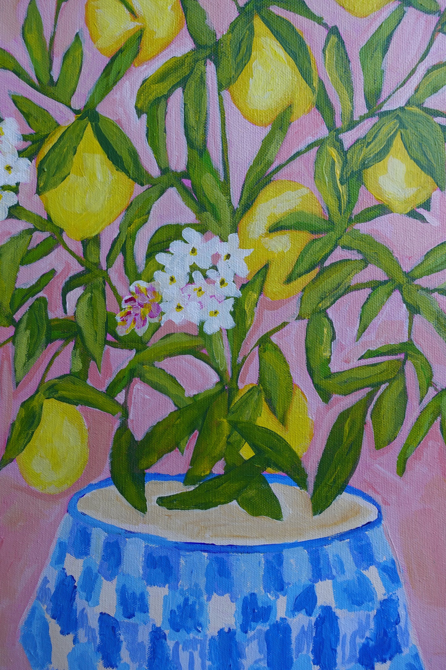 Lemon Blossom Tree – Original Acrylic Painting on Canvas (18x24 Inches)