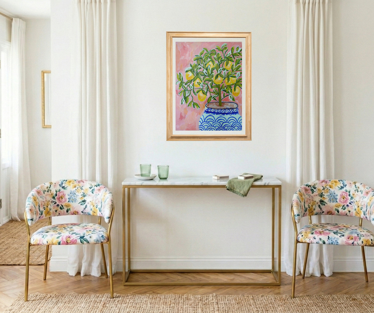 Lemon Tree in Blue & White Vase – Original Acrylic Painting on Canvas (18x24 Inches)